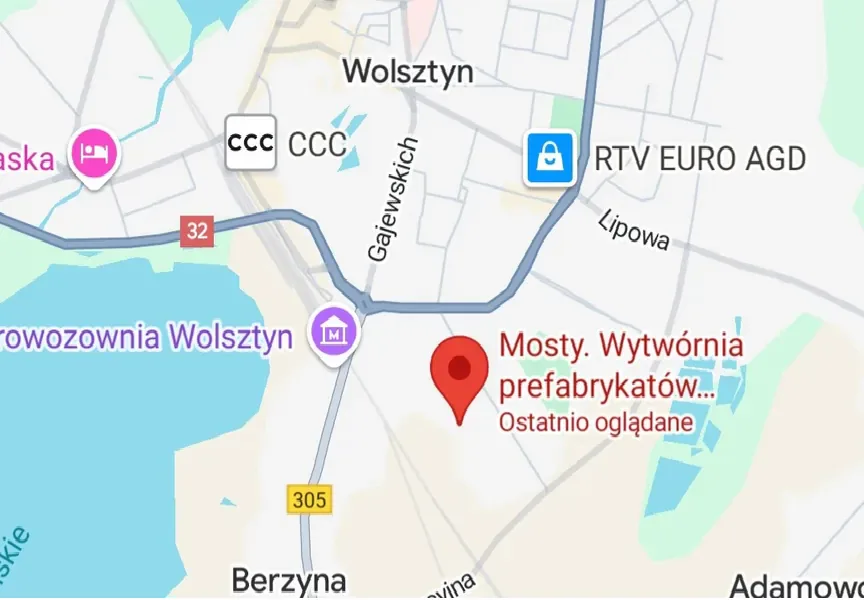 Mapa dojazdu Betoniarnia Wolsztyn ZPBM MOSTY